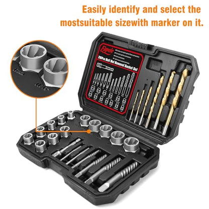 Eapele Bolt Extractor Set, Stripped Nut Remover Twist Sockets, Fit 3/8" Square Drive with Solid Storage Case(26pcs, Black) - size: 26pcs