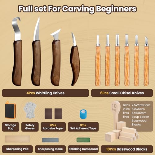 Wood Carving Kit Whittling Kit: 27pcs Wood Carving Tools Set