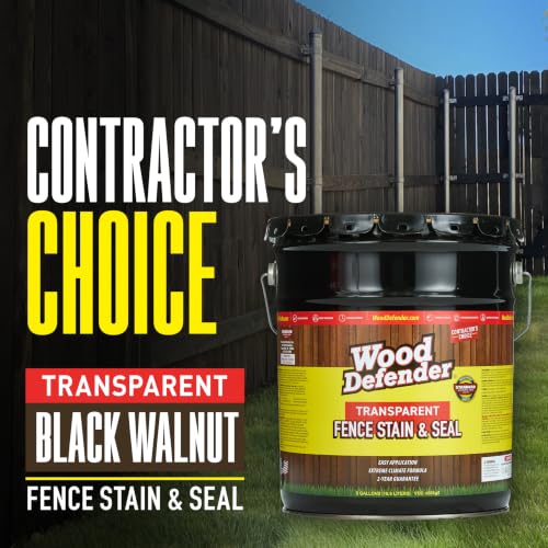 Wood Defender Transparent Fence Stain and Seal, Black Walnut, 5-Gallon - color: Black/Walnut, size: 5 Gallon (Pack of 1)