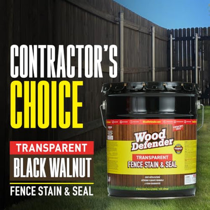Wood Defender Transparent Fence Stain and Seal, Black Walnut, 5-Gallon - color: Black/Walnut, size: 5 Gallon (Pack of 1)