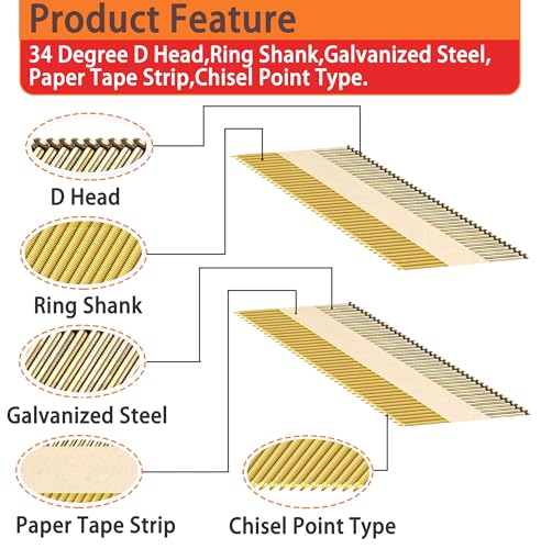34° Framing Nails, Ring Shank,1000pcs - size: Assembly---1000pcs