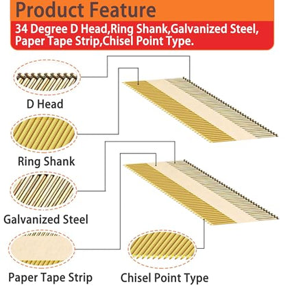 34° Framing Nails, Ring Shank,1000pcs - size: Assembly---1000pcs