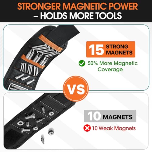 Magnetic Wristband Tool Holder, 15 Magnets for Screws, Nails and Drill Bits