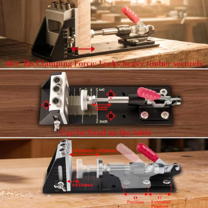 Pocket Hole Jig Kit,3-Hole Metal Pocket Screw Jig System with Quick Clamp