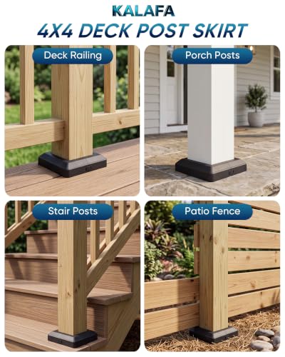Aluminum 4x4 Post Base Cover, 4 Pack Split Black Skirt Trim Fits 3.5" Posts - color: black 4-pack 3.5-inch