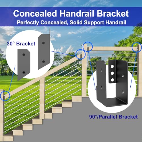 4 Pair 2" x 4" (1 ½" x 3 ½" Actual) Deck Railing 35° Stair Connectors Stainless Steel, for Fence Railings Handrail Installation Deck Railing Bracket - size: 2×4 Angle 35°