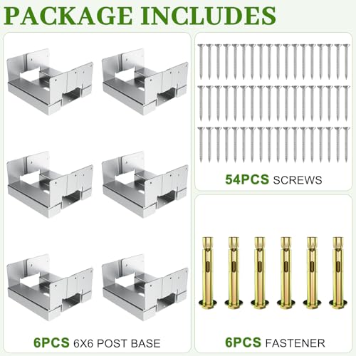 6 Pcs 6x6 Post Base for Concrete, Actual 5.5"x5.5" Wood, Silver - size: 6Pcs Silver
