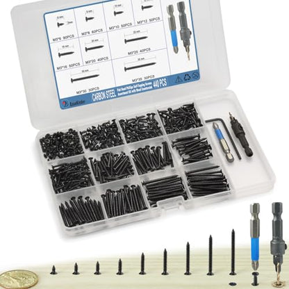 440PCS Wood Screws Assortment Kit, #4 Self Tapping Screw Set (9 Sizes) - size: CSQ235 M3