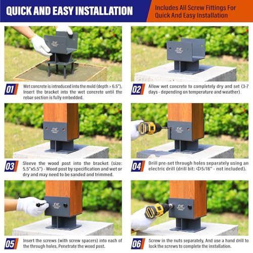 Stainless Steel 6"x6"(Actual 5.5"x5.5") Post Base Bracket Concrete, Wet Set Concrete Post Anchor Bracket Heavy Duty 1Pack - size: 6"-Wet Set