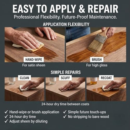 Murdoch's Hard Oil 32 OZ Polymerized Tung Oil Wood Finish – Clear Topcoat & Furniture Oil for Interior Cabinets, Floors & Countertops