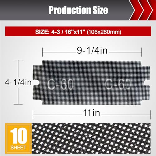BOSHCRAFT 60 Grit Sanding Screen Mesh Sheet, 15 Pcs Drywall Sandpaper Assortment Wet or Dry Sandpaper for Wood Metal Automative Hand Sander Pole Sander 4-3/16" x 11" - style: 60 Grit-15pcs