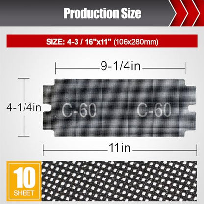 BOSHCRAFT 60 Grit Sanding Screen Mesh Sheet, 15 Pcs Drywall Sandpaper Assortment Wet or Dry Sandpaper for Wood Metal Automative Hand Sander Pole Sander 4-3/16" x 11" - style: 60 Grit-15pcs