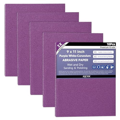 10-Sheet Premium White Corundum Wet Dry 220 Grit Sandpaper - size: 9 x 11 Inch, style: 220 Grit