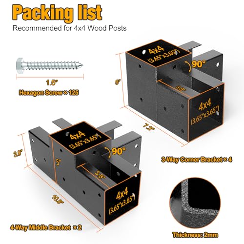 Eapele Pergola Kits with 3-Way & 4-Way Corner Brackets for 4"x 4" Lumber, Powder Coated Steel Made for Gazebos, Patio Pergolas, Log Cabin Outdoor Pergola Hardware - style: 4PC 3-Way & 2PC 4-Way Pergola Brackets