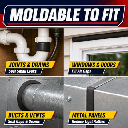 Moldable Waterproof Sealant Putty (Black) for Leaks, Gaps, Pipes & Drains - color: Black
