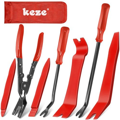 Keze 7 Pcs Auto Trim Removal Tool Kit - Red - color: Red-Auto Trim Removal Pry Tool