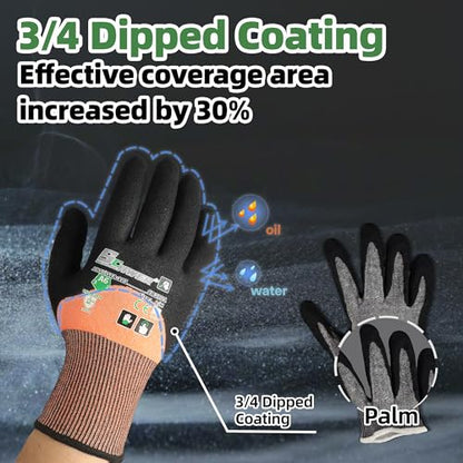Schwer ANSI A6 Cut Resistant Work Gloves, 3/4 Dipped Coating, CR3709, M - size: Medium, style: 1 Pair