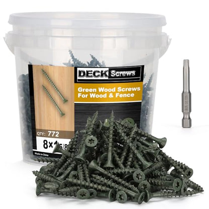 Deck Screws #8 x 1-5/8’’, T25 Star Torx Drive Flat Head Wood Screws, Green, 5lb - color: Green, size: 8X1-5/8’’