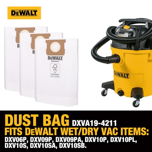 DEWALT Shop Vac HEPA Filter Replacement, 3-Pack Dust Bags & Tool Adapter - style: DXVA19-0501
