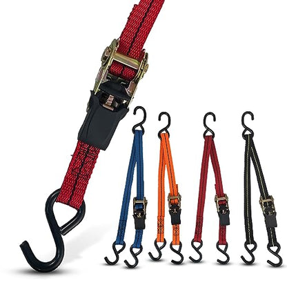 Cajun Tie Downs 3-Point Ratchet Tie Down Strap, Jet Ski, Sea Doo & Wave Runner Transom Straps, Vinyl S-Hooks, Made in USA, Red, 12 ft - color: Red, size: 12 Feet