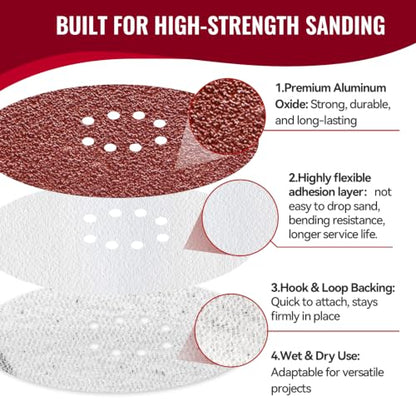 9 Inch 8 Hole Sanding Discs 180 Grit 20 Pack Hook and Loop Disc - style: 8 hole-180 Grit