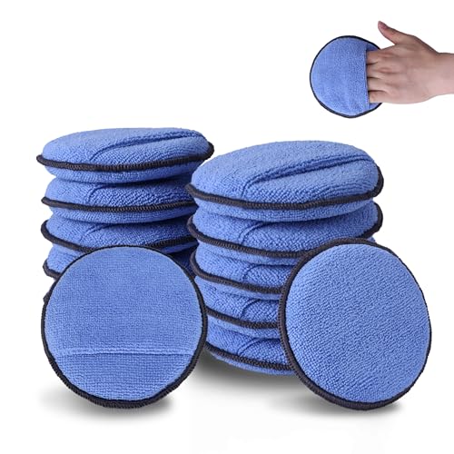 WORKPRO 12-Pack Car Wax Applicator Pads with Finger Pocket, Microfiber Pad