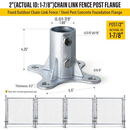 Aecxm 2" (1-7/8" Post OD) Chain Link Fence Post Floor Flange Galvanized Anchor Base for Fence Posts, Mailboxes, Lamp Posts & Commercial Applications 4Pack - size: 2" (1-7/8" Post OD)
