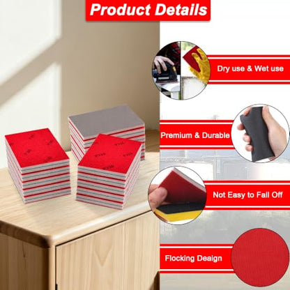 30 Pcs Sanding Sponge Kit,120-600 Grit Foam Wet Dry Washable Sanding Pads with Sanding Block, 3x4 Inch Wet Dry Foam Sandpaper for Wood, Metal,Drywall,Furniture