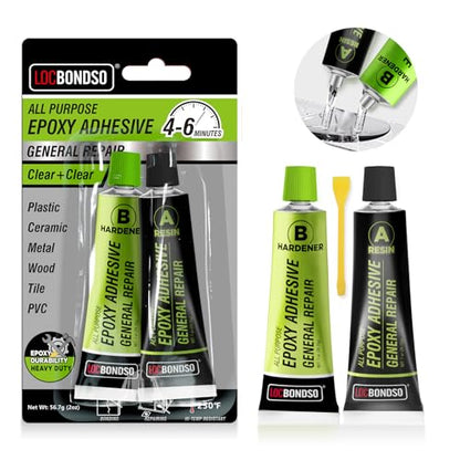 LOCBONDSO 2 Part Epoxy AB Glue, 5-7 Min Fast Curing Clear Adhesive, 2 oz
