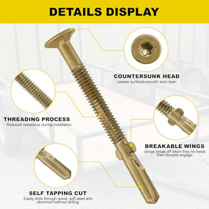 #12 x 2-1/2 Self-Tapping Trailer Deck Screws,550PcsT25 Star Bits Screws - color: Gold, size: #12 x 2-1/2in 550pcs