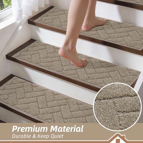 BEQHAUSE Non Slip Stair Treads for Wooden Steps 28" x 9", 4pcs, Beige - color: Beige - Geometric, size: 28 in X 9 in (4 Pieces)