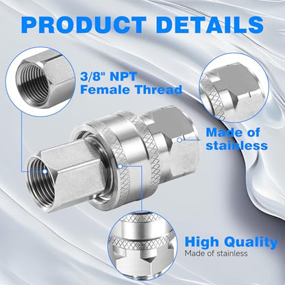 3/8 Inch NPT Pressure Washer Adapter Set, Quick Connector 12-Piece - color: Silver-gray
