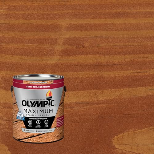 Olympic Maximum 1 gal Redwood Semi-Transparent Wood Stain & Sealer in One - color: Redwood, size: 1 Gallon, style: Semi-Transparent