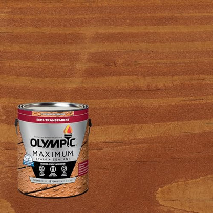 Olympic Maximum 1 gal Redwood Semi-Transparent Wood Stain & Sealer in One - color: Redwood, size: 1 Gallon, style: Semi-Transparent