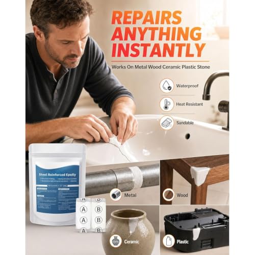 Steel Reinforced Epoxy Putty - Epoxy Putty Fast Repair Clay,2-Part Waterproof Heat-Resistant Repair Kit for Metal Wood Tile Ceramics for Bonding Repairing Sculpting