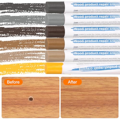 HARFINGTON Wood Filler Sticks 6 Colors Wooden Wax Touch Up Furniture Repair Crayons for Lemon Yellow, Pink Oak, American Yellow Oak, English Gray, Dark Iron Gray, Medium Brown - color: Lemon Yellow Series