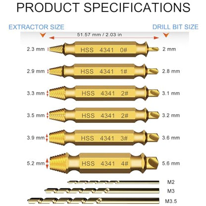 Damaged Screw Extractor Set, 9 PCS Titanium Drill Bit Bolt Extractor Kit, Stripped Screw Extractor Remover for Stripped Screws Nuts & Bolts, Easy Removal of Rusty & Broken Hardware