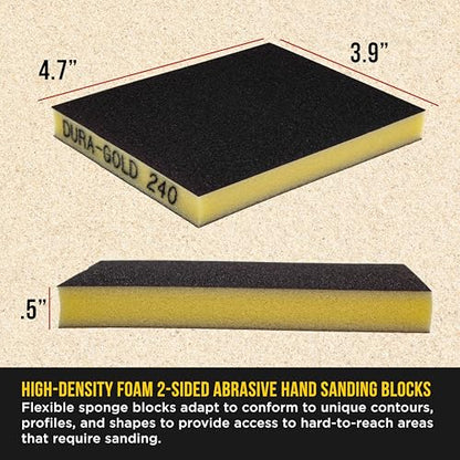 Dura-Gold Sanding Sponge for Wood, Metal, 240 Grit, 4.7" x 3.9", Box of 10 - style: 240 Grit