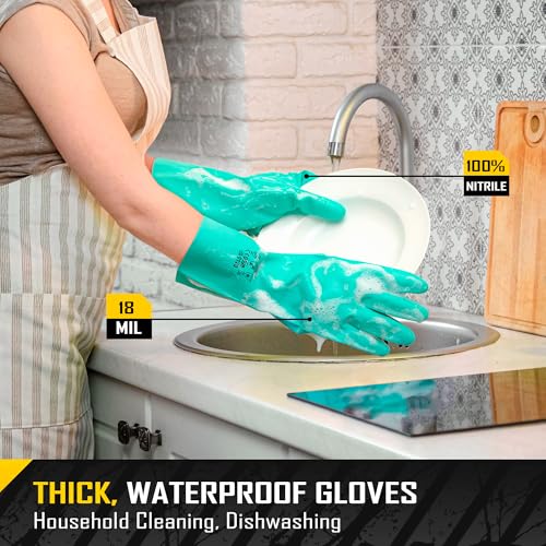 COOLJOB 18 Mil Chemical Resistant Nitrile Gloves 13" Long, Resist Household Acid, Alkali, Solvent and Oil, Latex Rubber Free - size: Small, style: Pack of 3