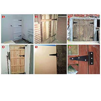 TamBee 6 Pcs 5 Inch T-Strap Light Duty Barn Door Hinges for Shed Gate - size: 5inch