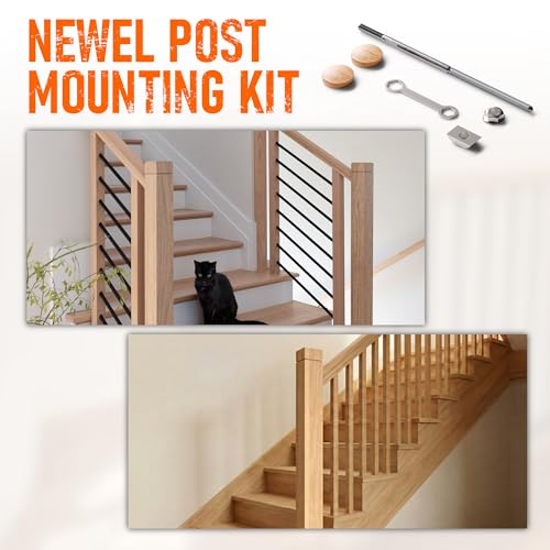 Newel Post Mounting Kit (1-Pack)：Fix Wobbly Stairs with Massive 11" Steel Anchors – Invisible Hardware Design for Wood & Concrete Floors – Includes Real Oak Wood Plugs for Residential & Commercial