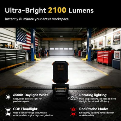 Adelante W3 Rechargeable Clamp Work Light, 2100LM, 360° Rotating Head