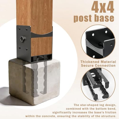4x4 Concrete Post Anchors 4-Pack, Heavy-Duty Carbon Steel Post Brackets