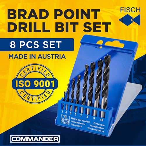 Brad Point Drill Bit Set with Beveled Edge 3mm - 10mm, 8 Pcs in a Case - size: 8-Piece Set (3 mm - 10 mm) in Case