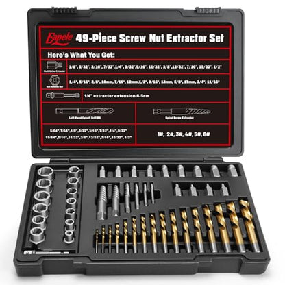 Eapele Bolt Extractor Set, Stripped Nut Remover Twist Sockets, Fit 3/8" Square Drive with Solid Storage Case(49pcs, Black) - size: 49pcs