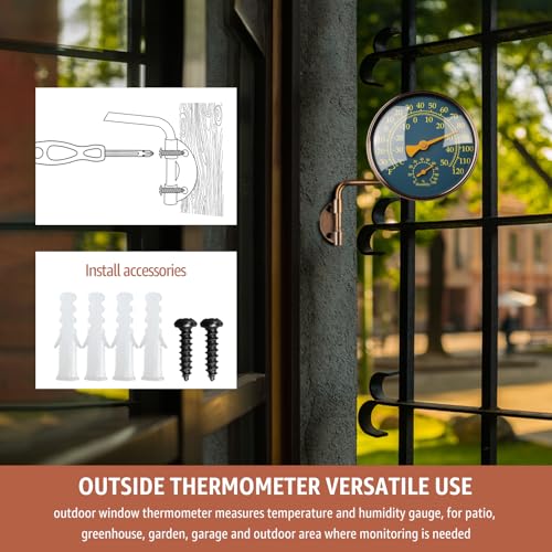 4" Outdoor Thermometer & Humidity Gauge, Brass Analog Dial