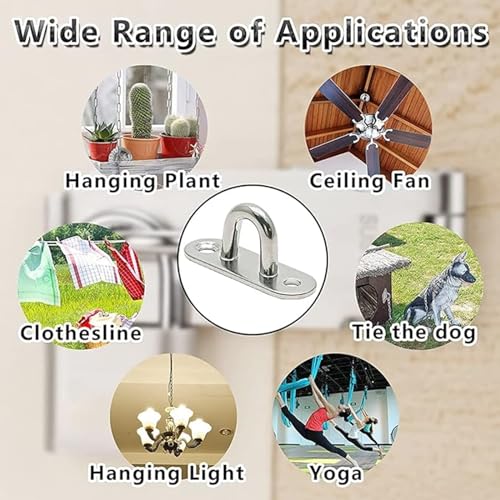 Heavy Duty 304 Stainless Steel Hammock Ceiling Hook Pad Eye Plates Corrosion Resistant (2 Pack M6 Stainless) - color: 2-PACK M6 STAINLESS