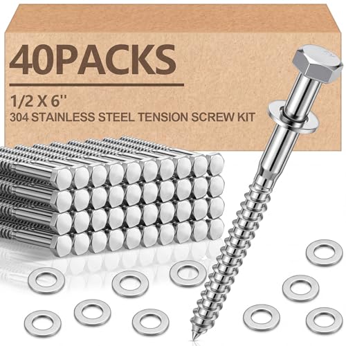 40 Pack 1/2'' x 6'' 304 Stainless Steel Lag Bolts Screw Kit with Washers Hex Lag Bolts Heavy Duty Wood Screws for Wood Decks Fences - size: 1/2'' x 6''