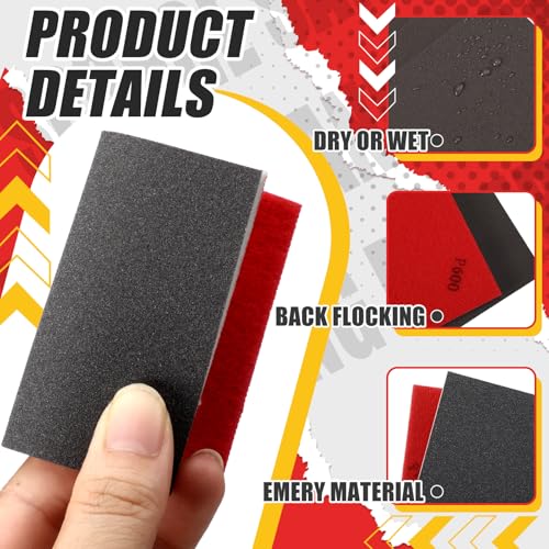 48 Pcs Sanding Sponge 3x4 Inch 120/180/240/320/400/600/800/1000/1200/1500/2000/2500 Grit Sandpaper Assortment, Wet/Dry Sandpaper,Reusable Sanding Blocks for Wood, Metal, Drywall,Polishing