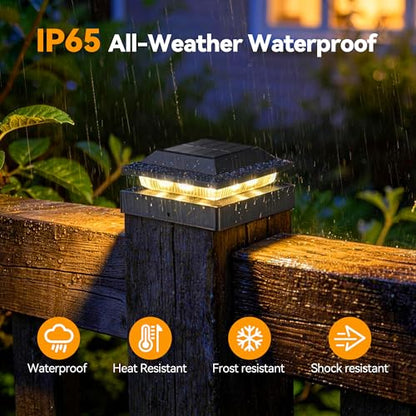 Solar Post Cap Lights for 4x4 Wood/Vinyl Posts, 6 Pack - color: Black, size: 6 Pack